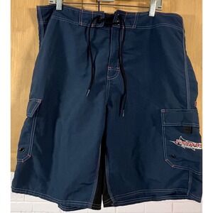 Fishworks Board Shorts Mens 38 Blue Black Cargo Fishing Swim Trunks BS21